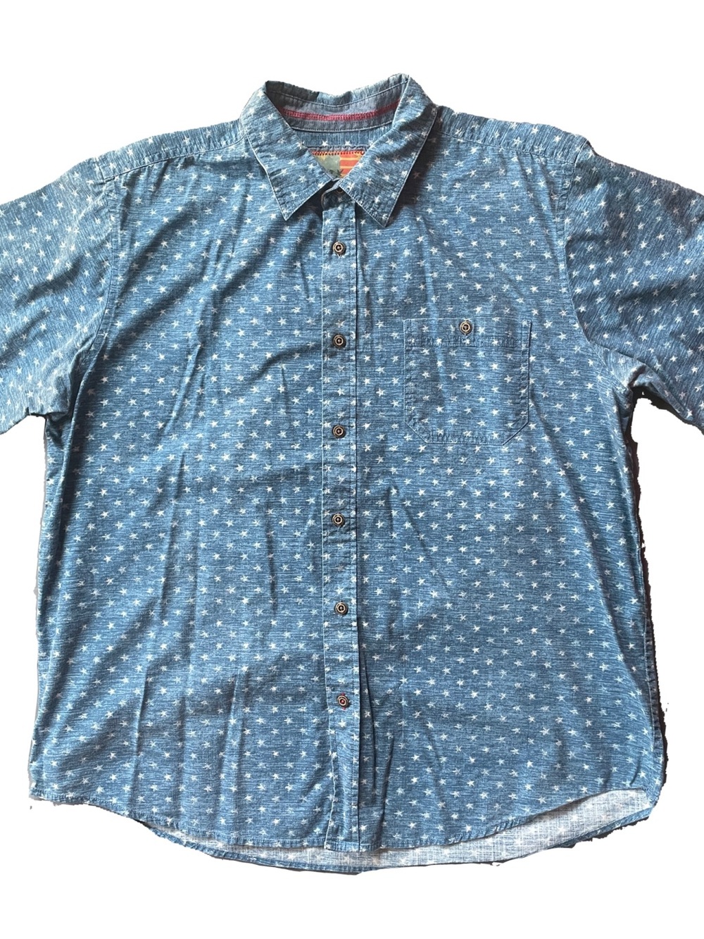 Outdoor Life Men’s Patriotic Star Print Button Up Short Sleeve Shirt Blue XL